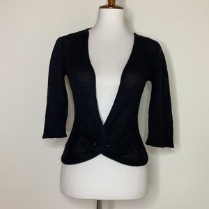 WOODEN-SHIPS Black 3/4 Arm Knitted Front Twist Top